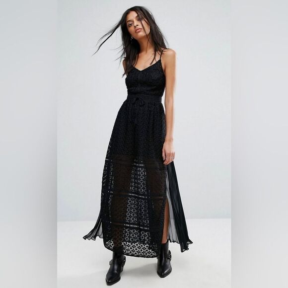 All Saints Dresses & Skirts - All Saints Black Lace Maxi Dress with Sheer Skirt Panels
